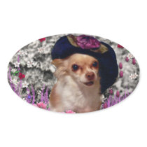Chi Chi in Flowers  - Chihuahua Puppy in Cute Hat Oval Stickers