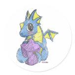 chibi dragon distressed round stickers