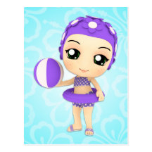 Chibi Girl Pool Party Postcard