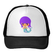 chibi magical mermaid purple hair mesh hat