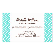 Chic and trendy whimsical aqua chevron pattern business cards