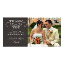 Chic Black Wedding Photo Thank You Cards Customised Photo Card