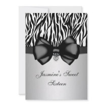 Chic Bowed Zebra Print 5 x 7 Invite [Silver]