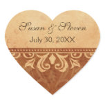 Chic brown grunge lace damask wedding stickers