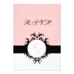 Chic Damask Monograms Wedding RSVP Card Pink Custom Invitations