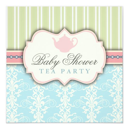 Chic Damask & Stripe Baby Shower Tea Invitation Chic Damask & Stripe Baby Shower Tea Invitation