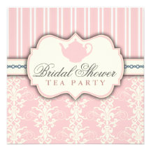 Chic Damask & Stripe Bridal Shower Tea Invitation
