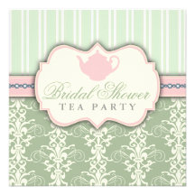 Chic Damask & Stripe Bridal Shower Tea Invitation