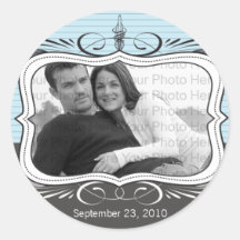 Chic Deco Save the Date Announcement Seal: powder Round Sticker