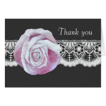 Chic elegant pinks roses lace thank you cards
