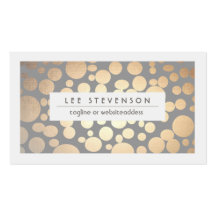 Chic Faux Gold Leaf Circle Grey Blue Business Card