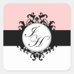 Chic French Black Monograms Damask Labels Stickers