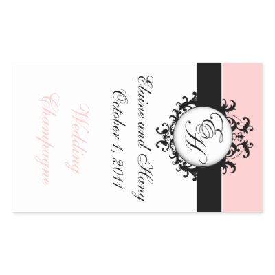 Chic French Monograms Damask Champagne Labels Rectangular Stickers by 