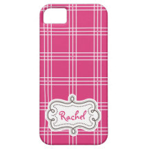 Chic Hot Pink White Plaid Personalised Lady