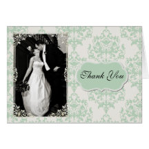Chic Mint Green Damask Photo Thank You Card
