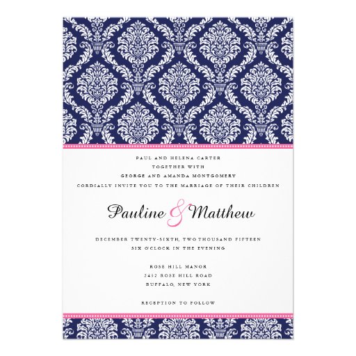 Navy And Pink Wedding Invitations, 1,000 Navy And Pink Wedding Invites