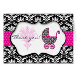 Chic Pink Polka Dot Damask Baby Shower Thank You Greeting Card