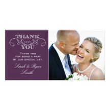 Chic Purple Wedding Photo Thank You Cards Personalised Photo Card