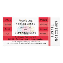 Chic Red Admission Ticket Birthday Invite Photo Card