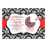 Chic Red Polka Dot Damask Baby Shower Invite