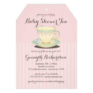 Chic Teacup on Pink Baby Shower Tea Party Announcements