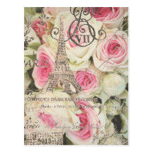 Chic Vintage Floral Paris Pink Rose Post Cards
