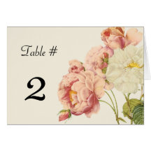 Chic Vintage Peonies Wedding Table Number Greeting Card