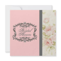 Chic Vintage Pink Floral Bridal Shower Invitation