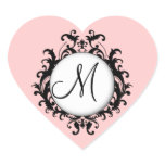 Chic Wedding Initial Damask Label Pink Heart stickers