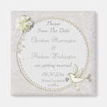 Chic White Dove Paisley Lace Save The Date Refrigerator Magnets