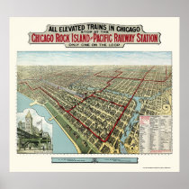 Chicago Elevated Trains, IL Panoramic Map - 1893 Print