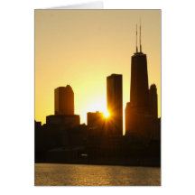 Chicago Skyline Sunset Greeting Cards