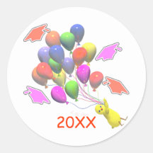 Chick and Balloons Kindergarten Graduation Round Stickers