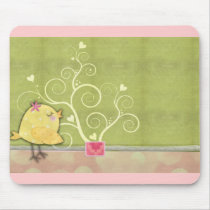 Chick and flower heart tree baby shower mouse mat