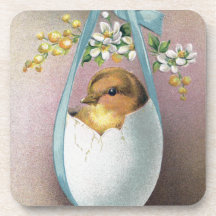 Chick in Dangling Eggshell Vintage Easter Drink Coaster