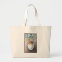 Chick in Dangling Eggshell Vintage Easter Tote Bag