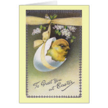 Chick in Hanging Eggshell Vintage Easter Greeting Cards