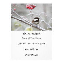 Chickadee and Red Berries in Winter Invites