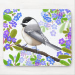 Chickadee in Forget Me Not Flowers Mousepad