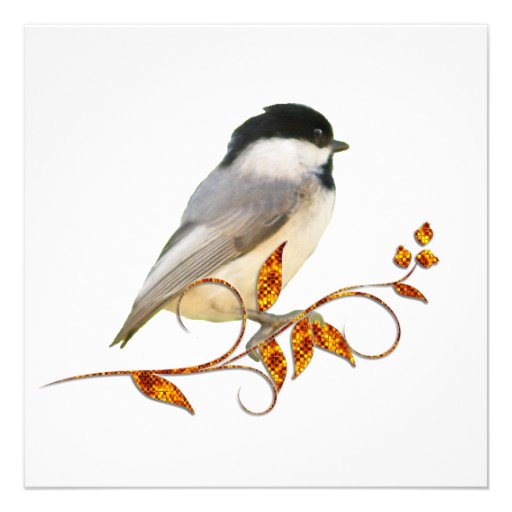 Chickadee on Jewelled Leaves Custom Invites