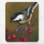 Chickadee with Crab Apples:  Color Pencil Mousepad