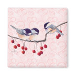 CHICKADEES & RED BERRIES by SHARON SHARPE Fridge Magnets