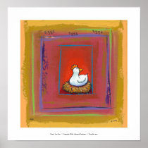 Chicken art hen laying eggs fun colourful painting