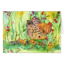 Chicken Bird Family Watercolor Blank Note Card
