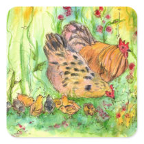 Chicken Family Watercolor Bird Sticker