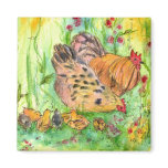 Chicken Rooster Hen Chicks Watercolor Magnet