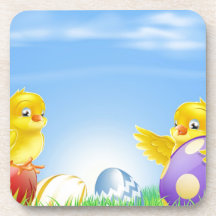 Chickens and Easter eggs Background Drink Coasters