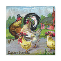 Chickens and Pink Church Vintage Easter Refrigerator Magnets