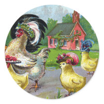 Chickens and Pink Church Vintage Easter Stickers
