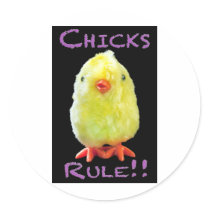 Chicks Rule Portrait on Black Round Stickers